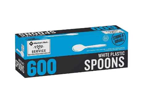 Bulk 600 count of heavy duty white plastic spoons
