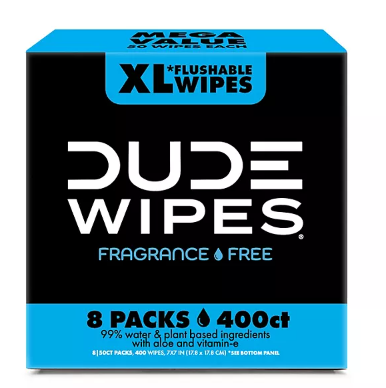 DUDE Wipes Flushable Wipes 8 pack of 50 unscented XL wipes