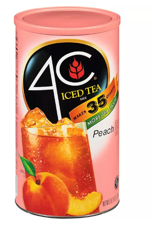 Large 82.6 oz container of 4C Peach Iced Tea Mix