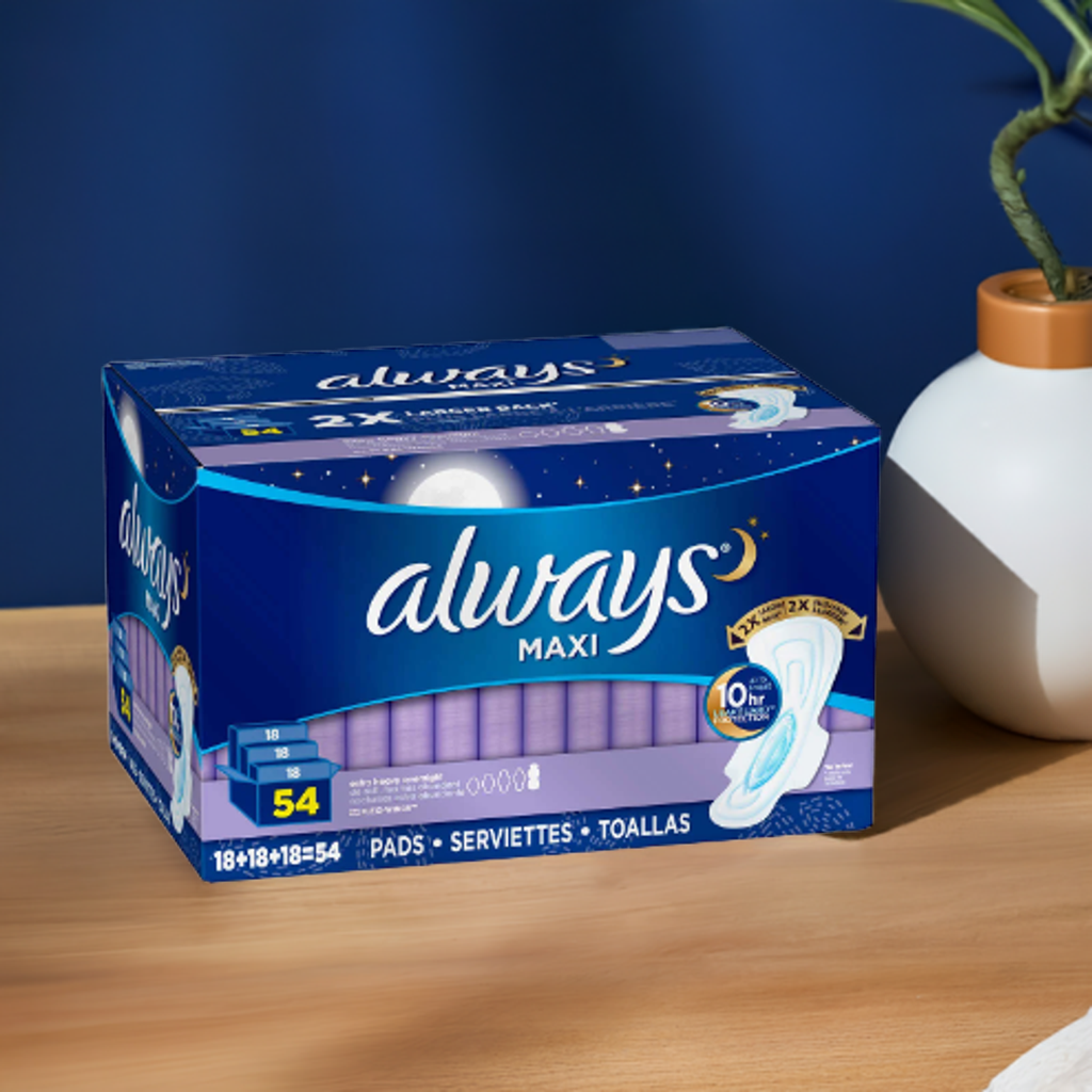 Unscented Always Maxi pads with LeakGuard and RapidDry core
